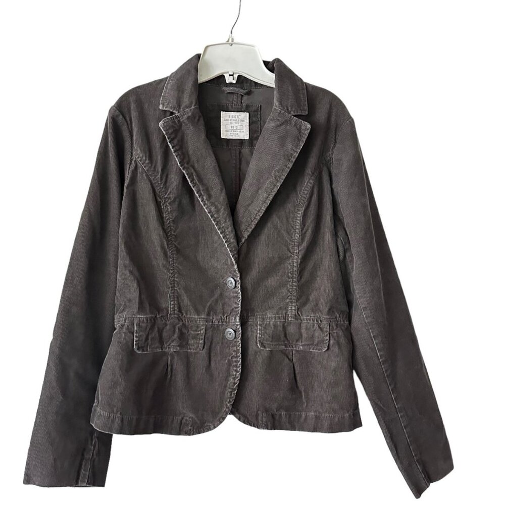 H&M LOGG Corduroy Jacket Size 12 Brown Green Lined Casual Blazer Nipped Waist
